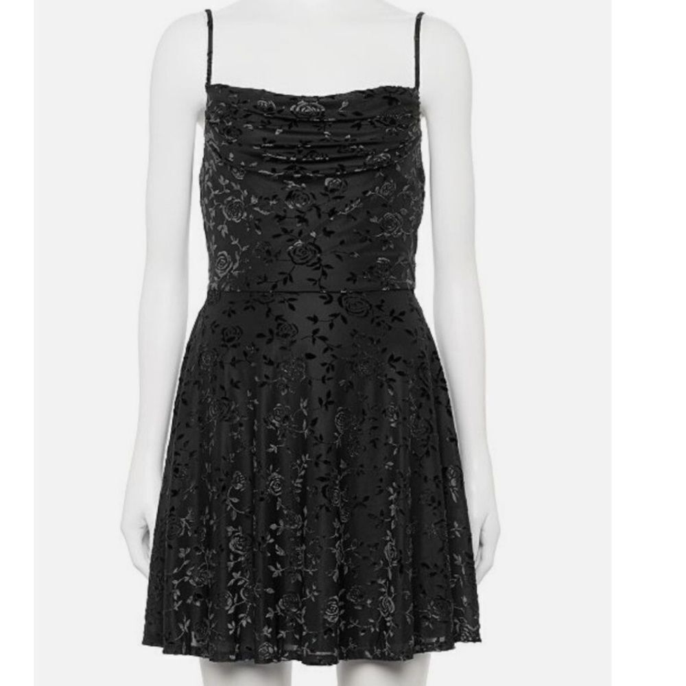 Rewind Black Velvet Floral Mini Dress